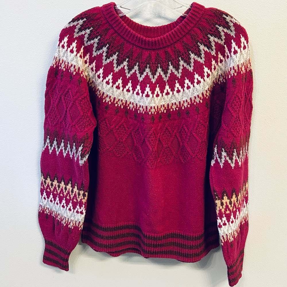 SUNDANCE Fair Isle Sweater Magenta Pink Nordic Boho Ski Cotton Wool